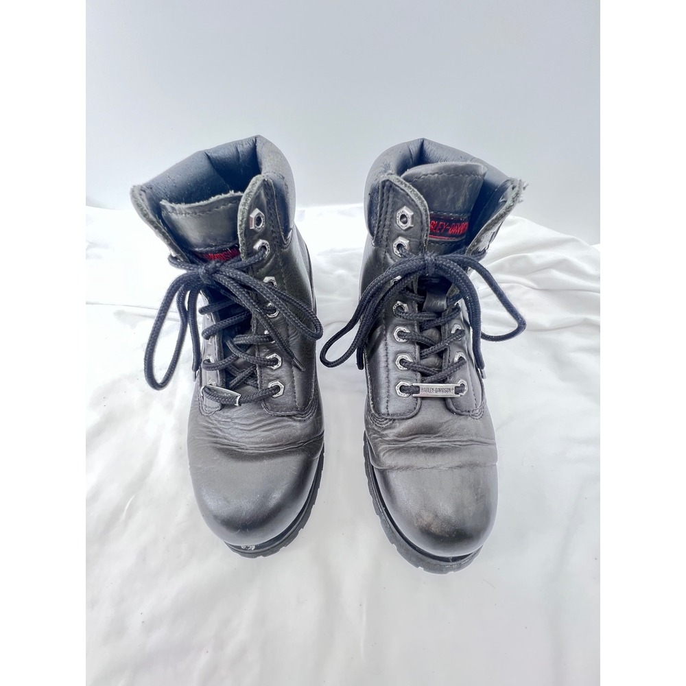 Harley Davidson Womens 8 Black Leather Lace Up Combat Biker‎ Boots Oil Resistant